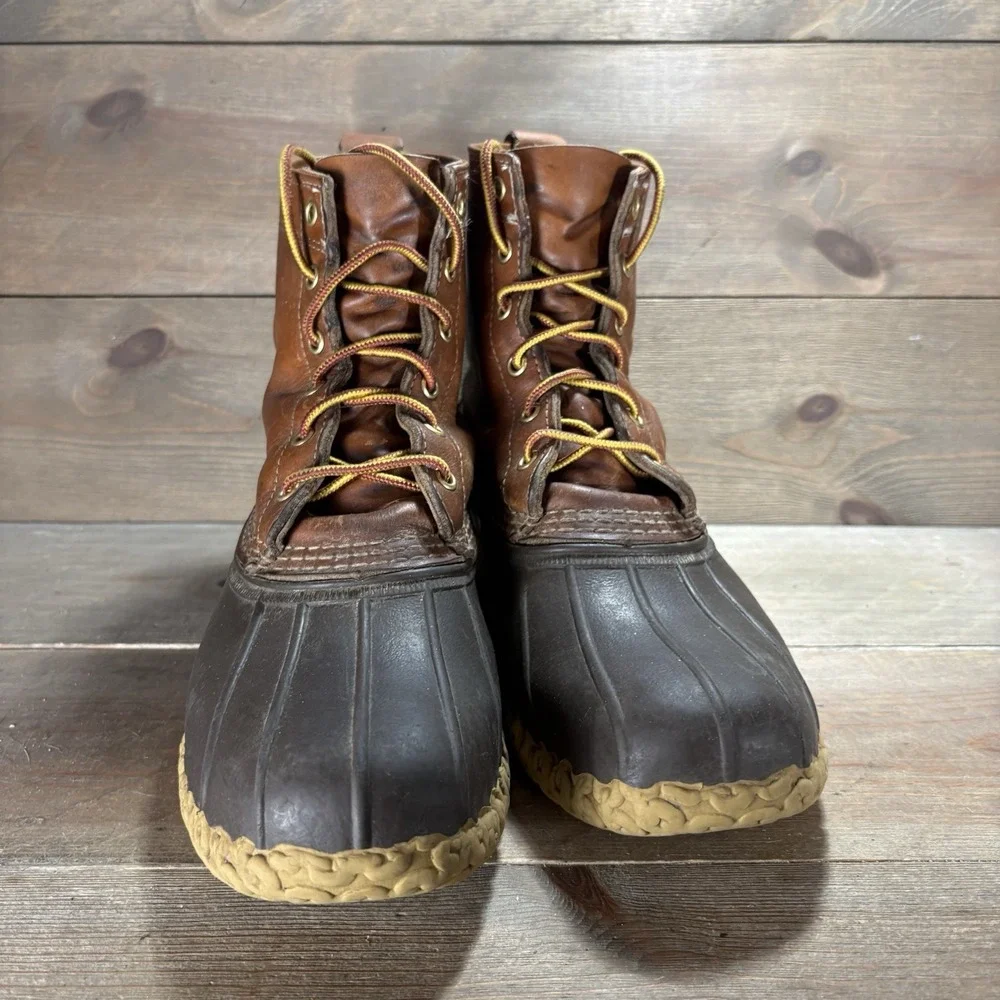 ll bean duck boots mens size 10 shoes brown leather waterpoof rain snow shoes